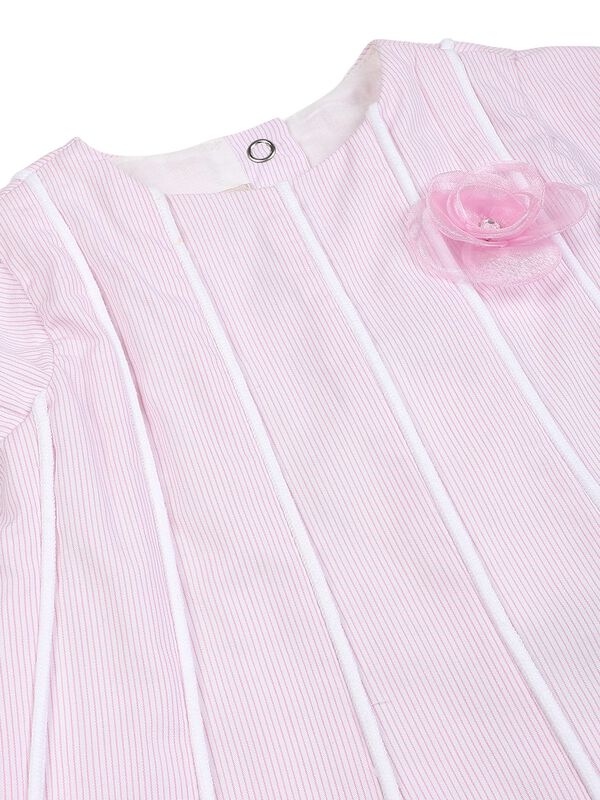 Girls White & Pink Striped Short Sleeve Dress image number 2